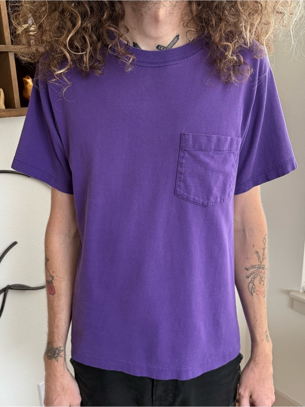 Vintage 80s Jockey Blank Purple Cotton Pocket Tee ~ Size Medium